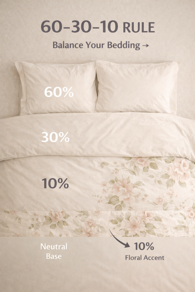 60 30 10 color rule example showing balanced floral bedding ideas