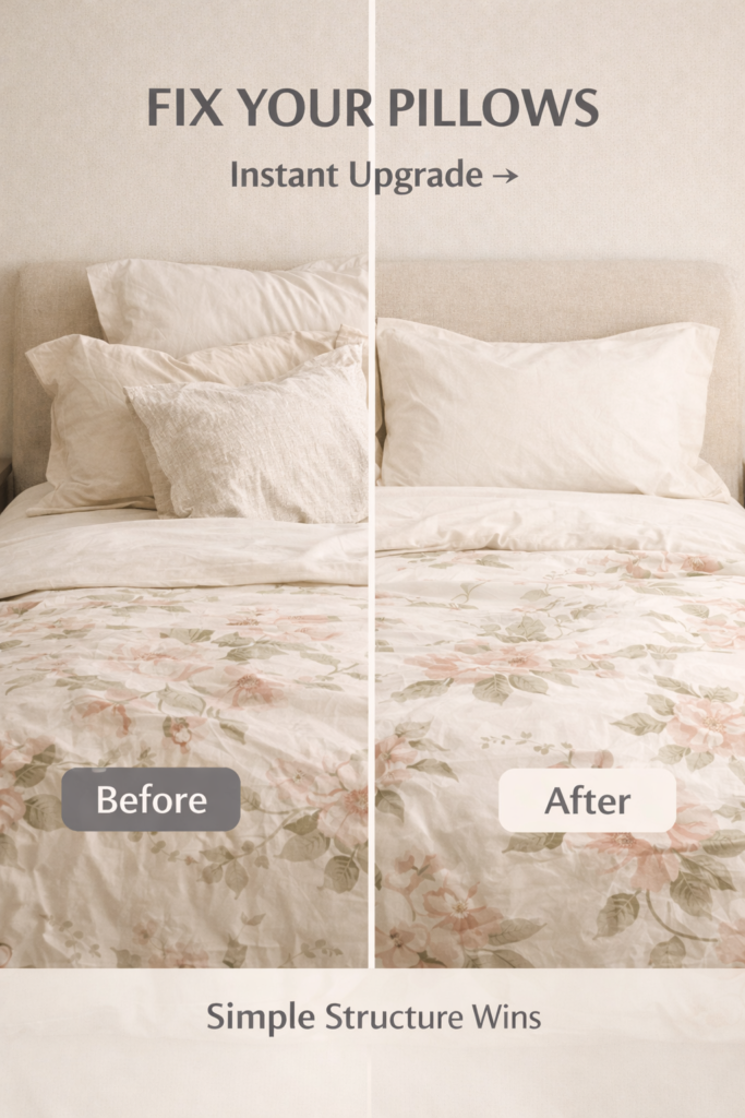 structured pillow plan that makes floral bedding look modern and calm