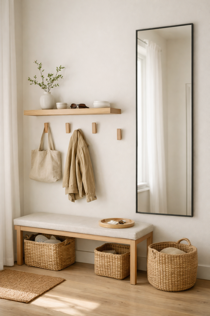 1️⃣ spring entryway decor ideas with classic console table mirror lamp and greenery