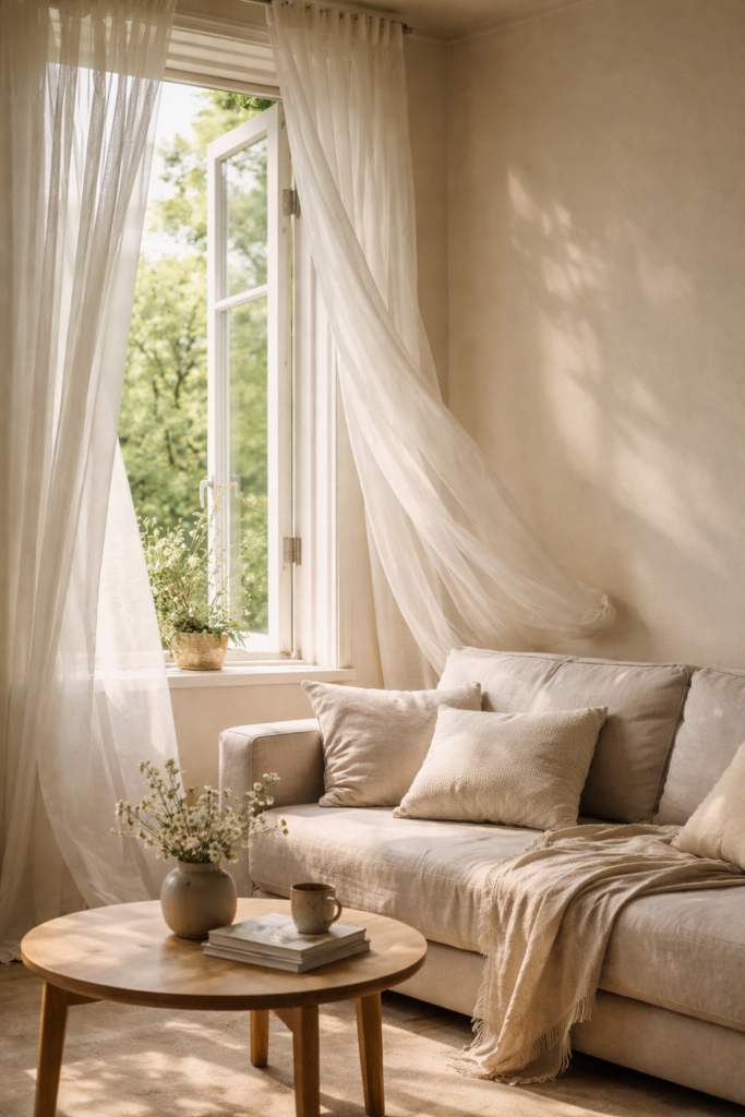 spring home energy reset with open window and soft natural daylight