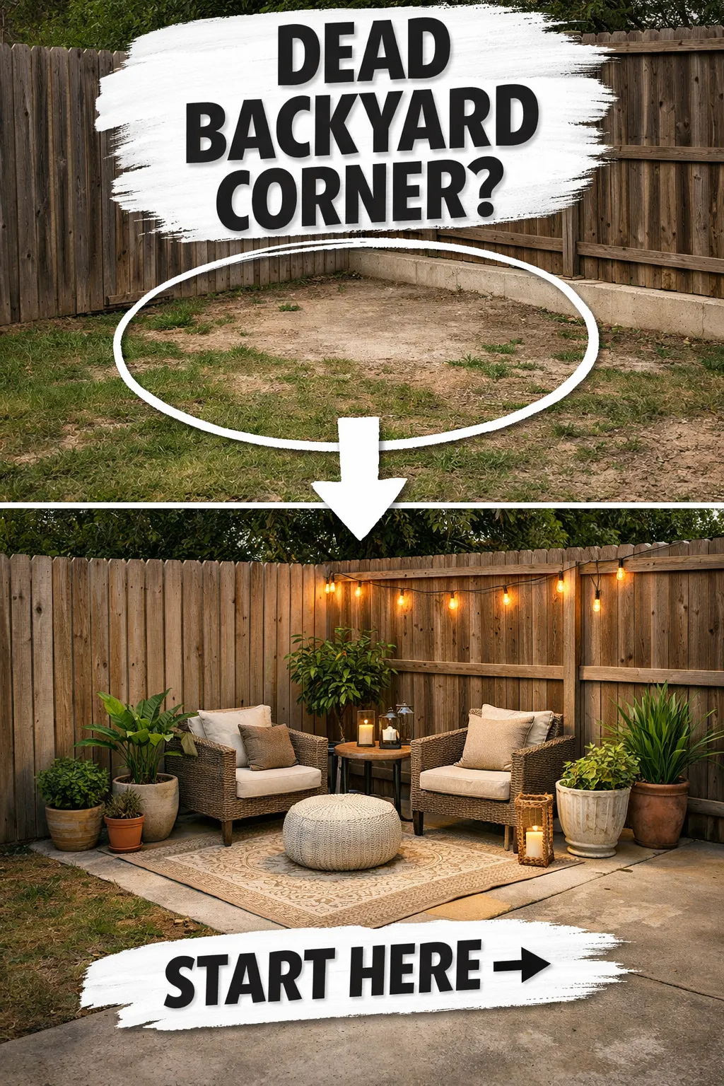 backyard corner ideas that define an empty outdoor corner with a clear cozy zone