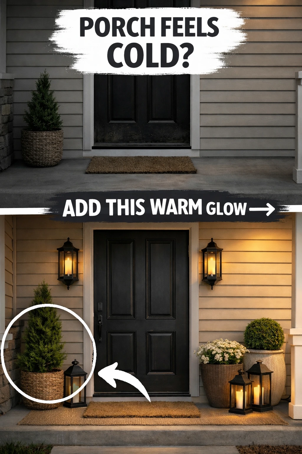 cozy front porch decor ideas using warm lantern glow near the front door