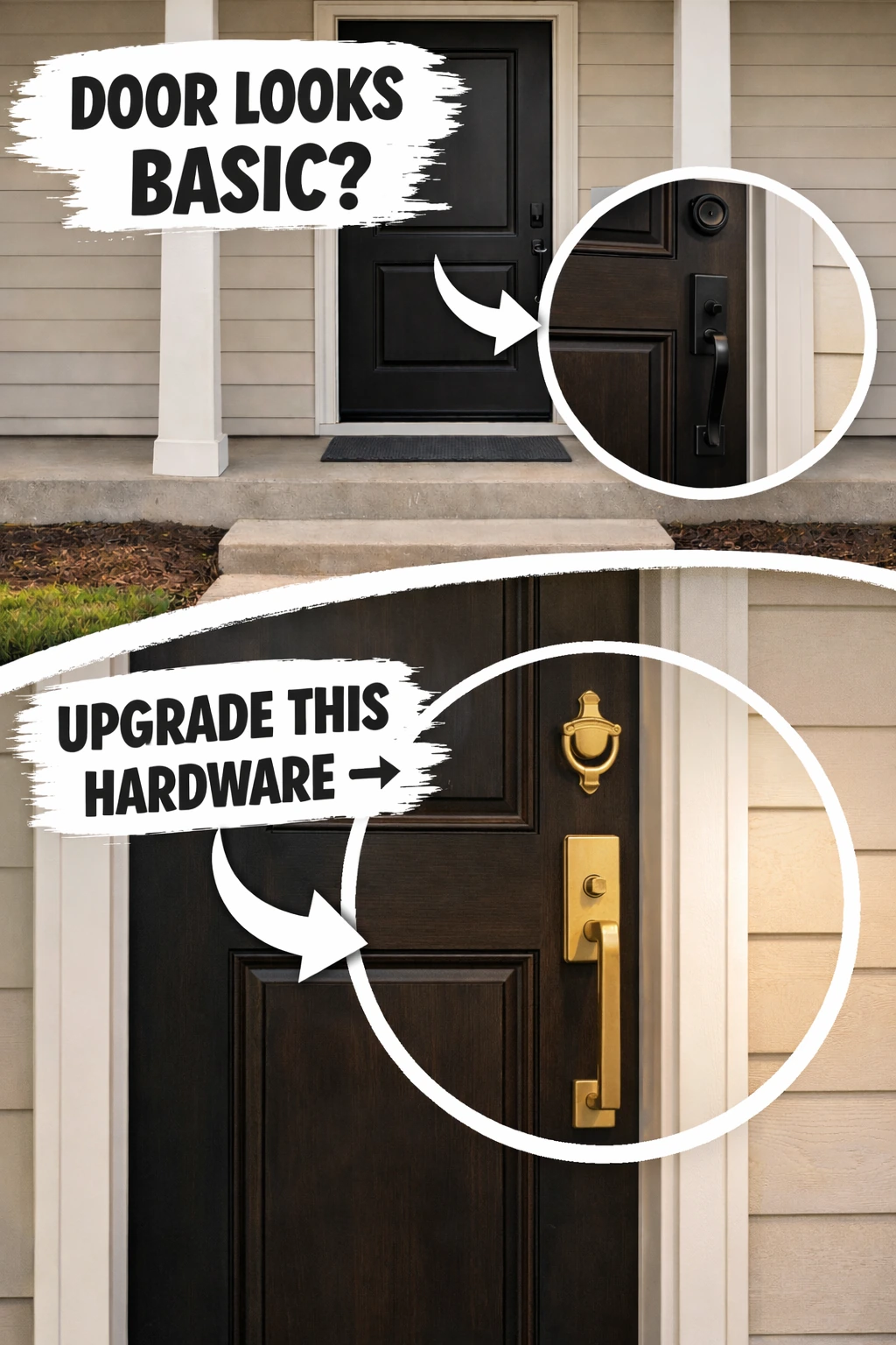 front door decor ideas with upgraded hardware in a warm finish