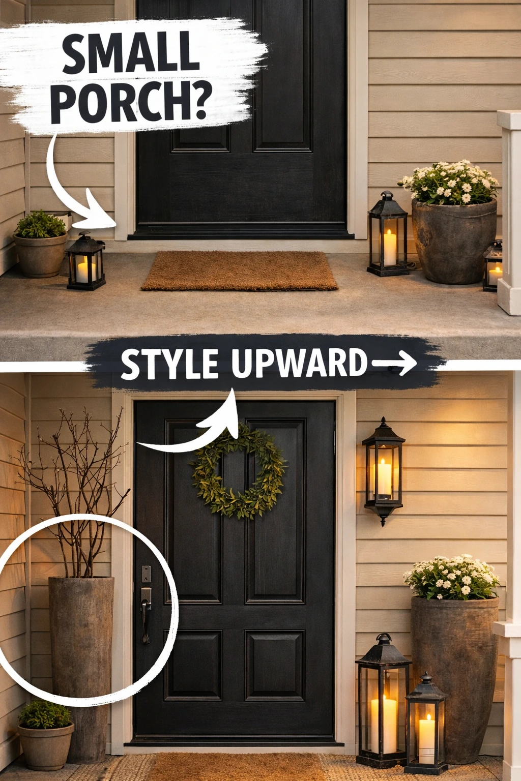 cozy front porch decor ideas using vertical styling on a small porch