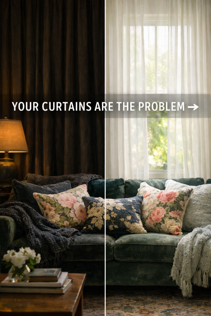 spring floral living room layered over heavy winter textures