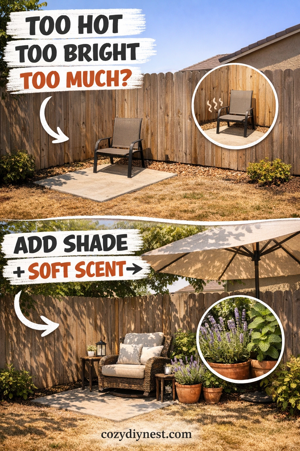 Filtered shade and scented plants creating a restful backyard wellness corner
