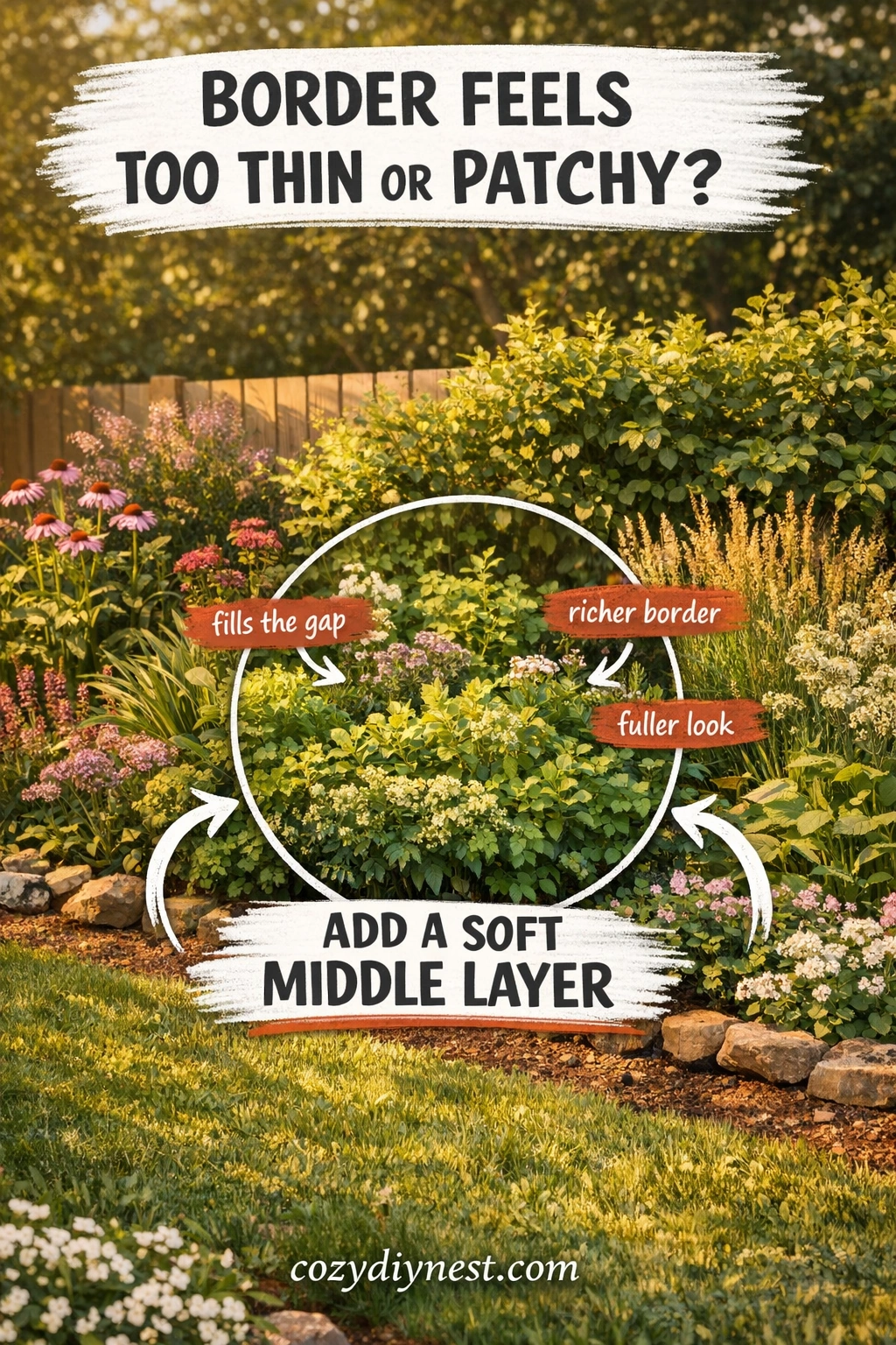 Soft middle planting layer making a cottage garden border feel fuller