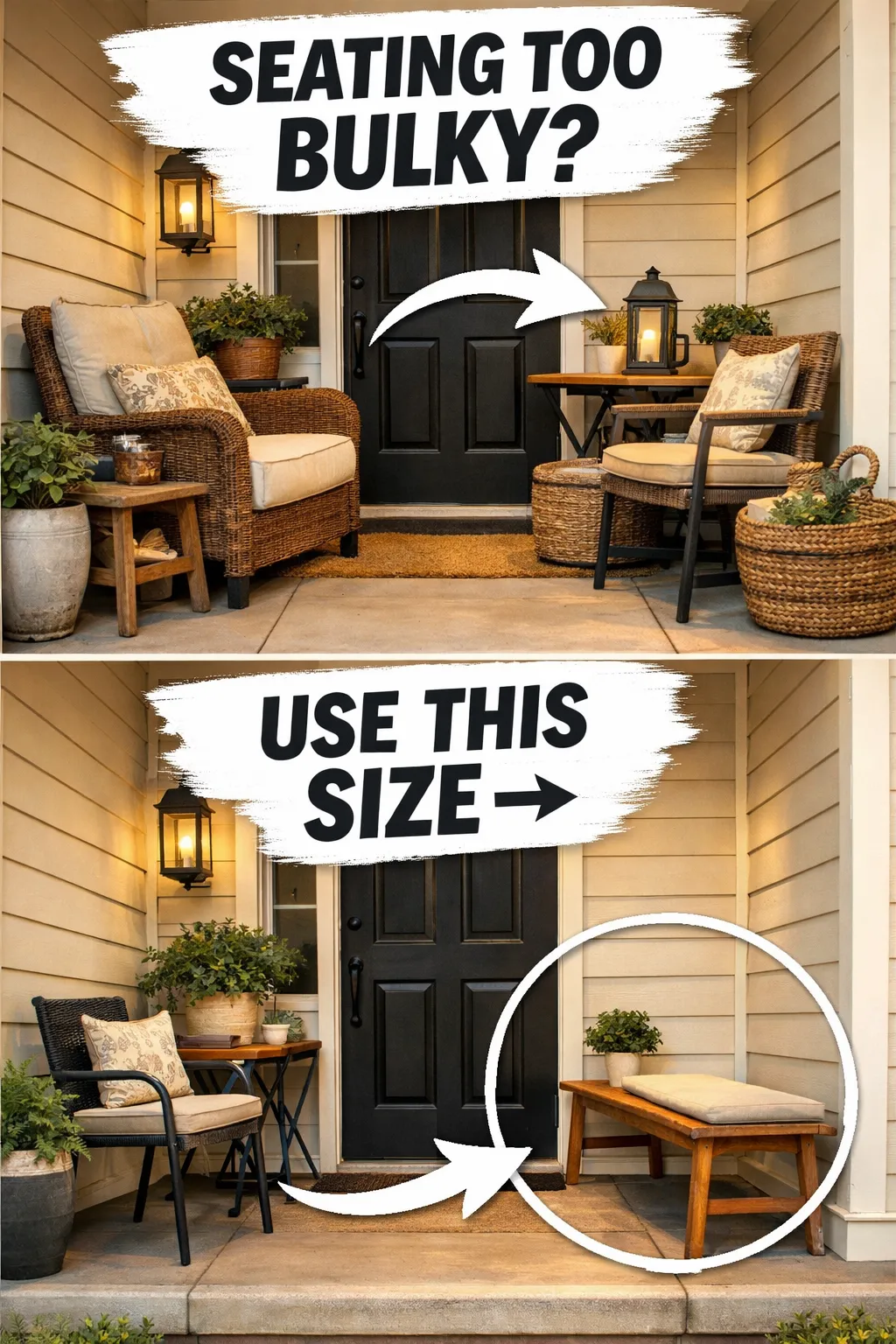small front porch ideas using slim seating that fits a tiny entry better
