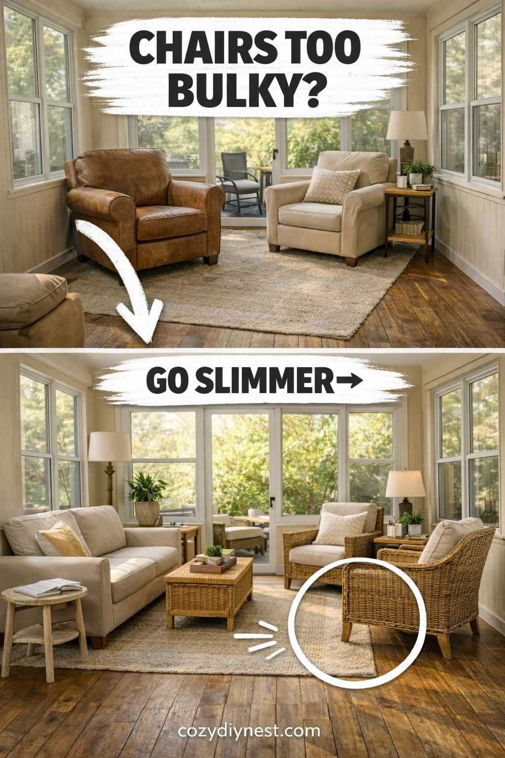 small sunroom ideas using slimmer seating to save visual space