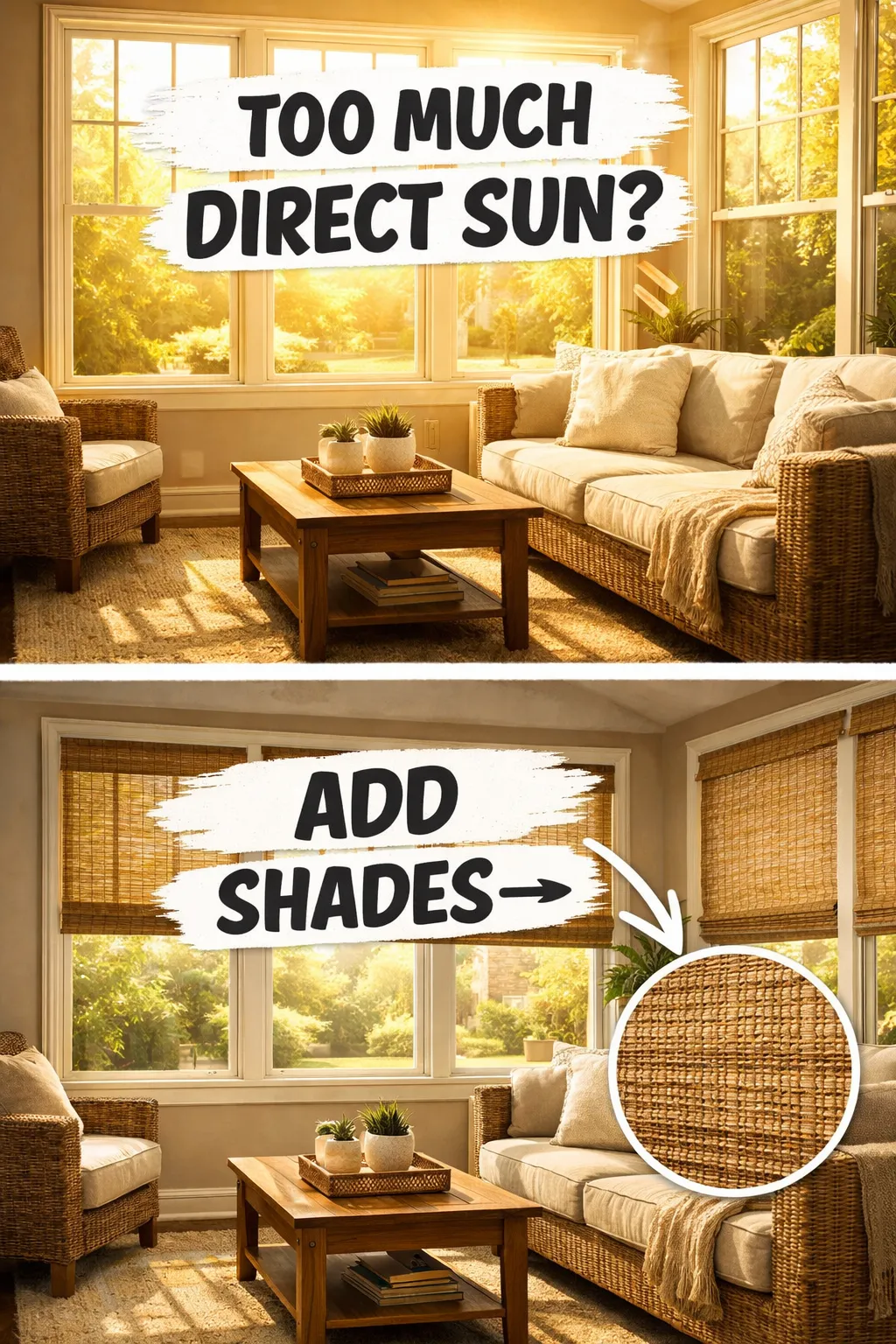 sunroom too hot solution using woven shades for stronger sunlight control