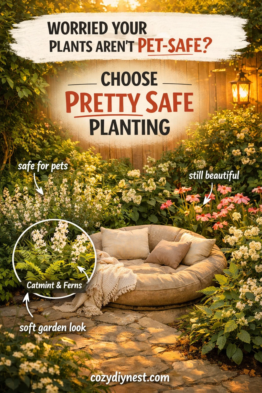 Pet-safe planting zone in a warm backyard garden