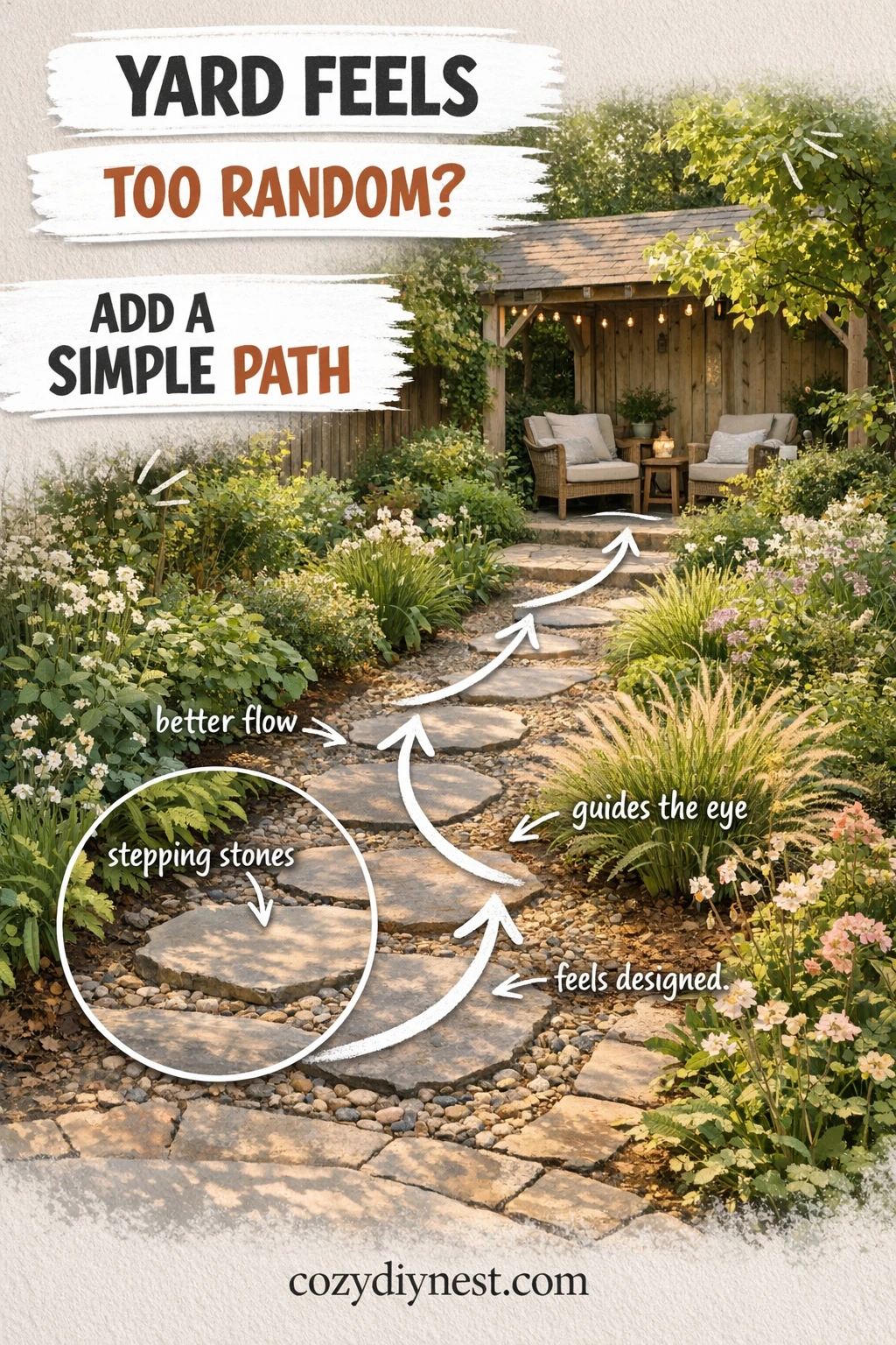 Small garden path creating better flow in a cozy backyard