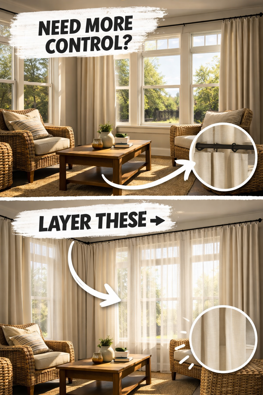 sunroom curtain ideas with layered sheers and outer panels