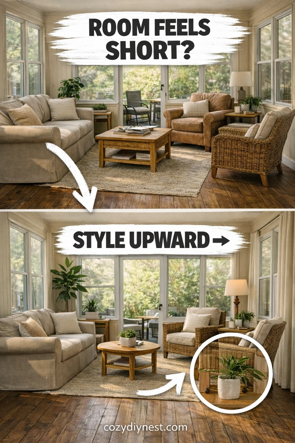 small sunroom ideas using vertical styling to make the room feel taller