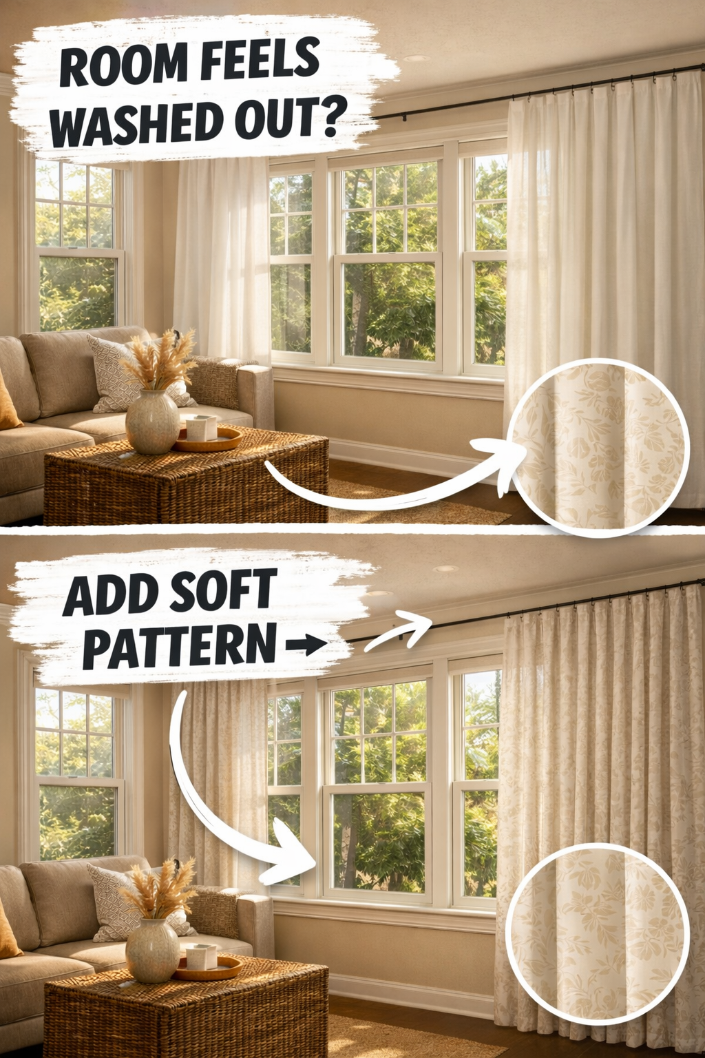 sunroom curtain ideas with soft patterned drapery in a bright room