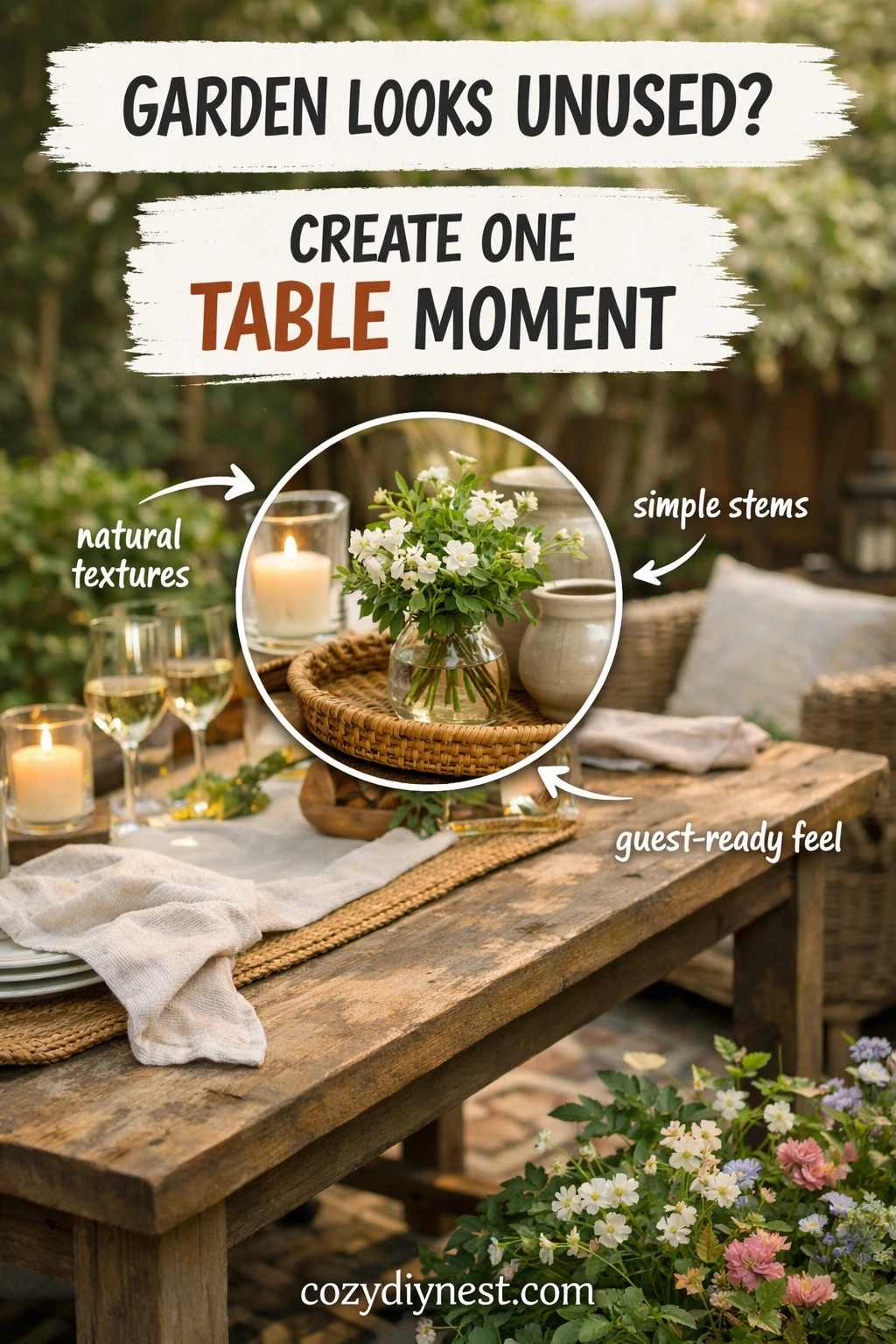 Natural outdoor table setting making a backyard feel more lived-in and guest-ready

