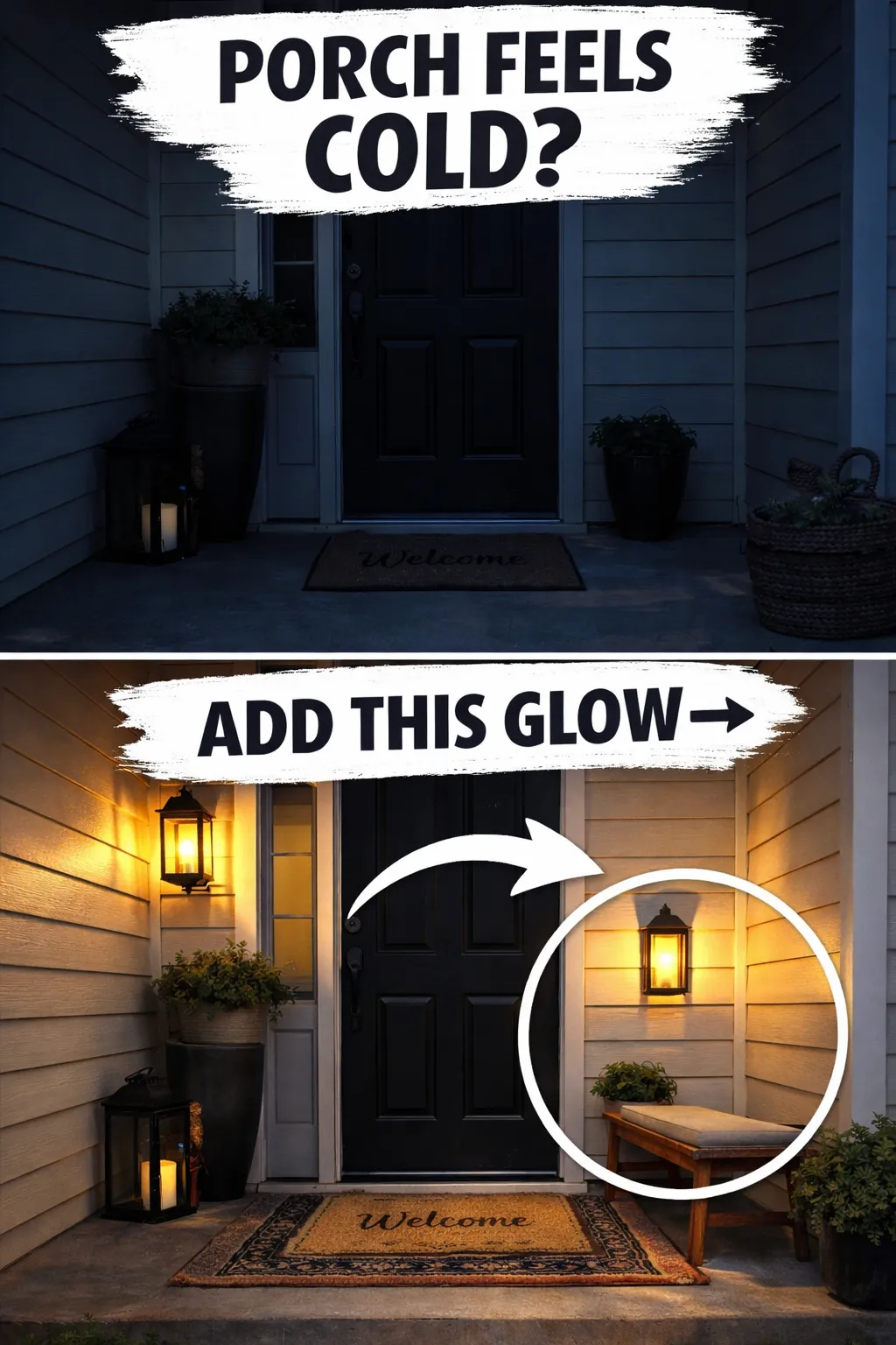 small front porch ideas with warm lighting that makes the entry feel bigger and more inviting