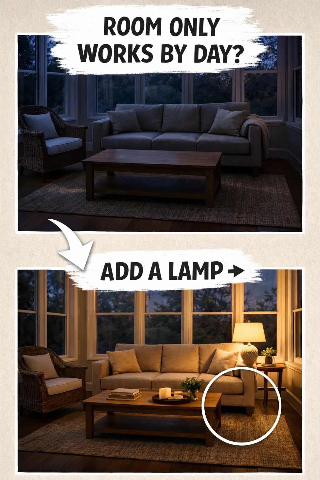 sunroom decor ideas with a lamp that makes a bright room feel more finished