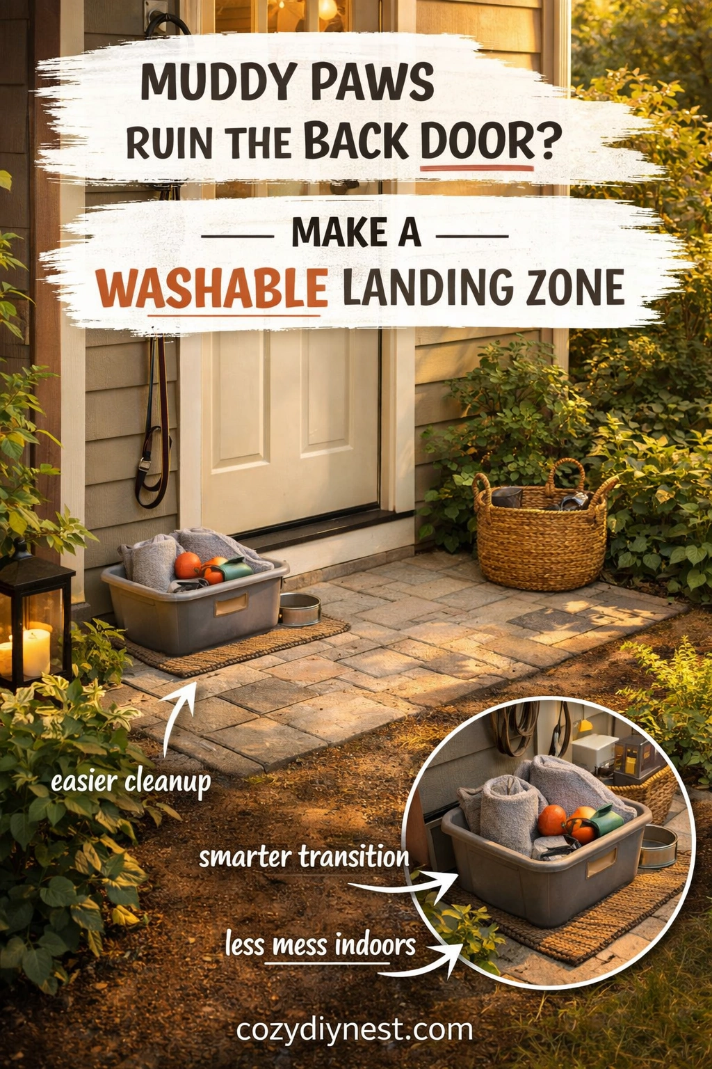 Stylish shade and water station in a pet-friendly backyard