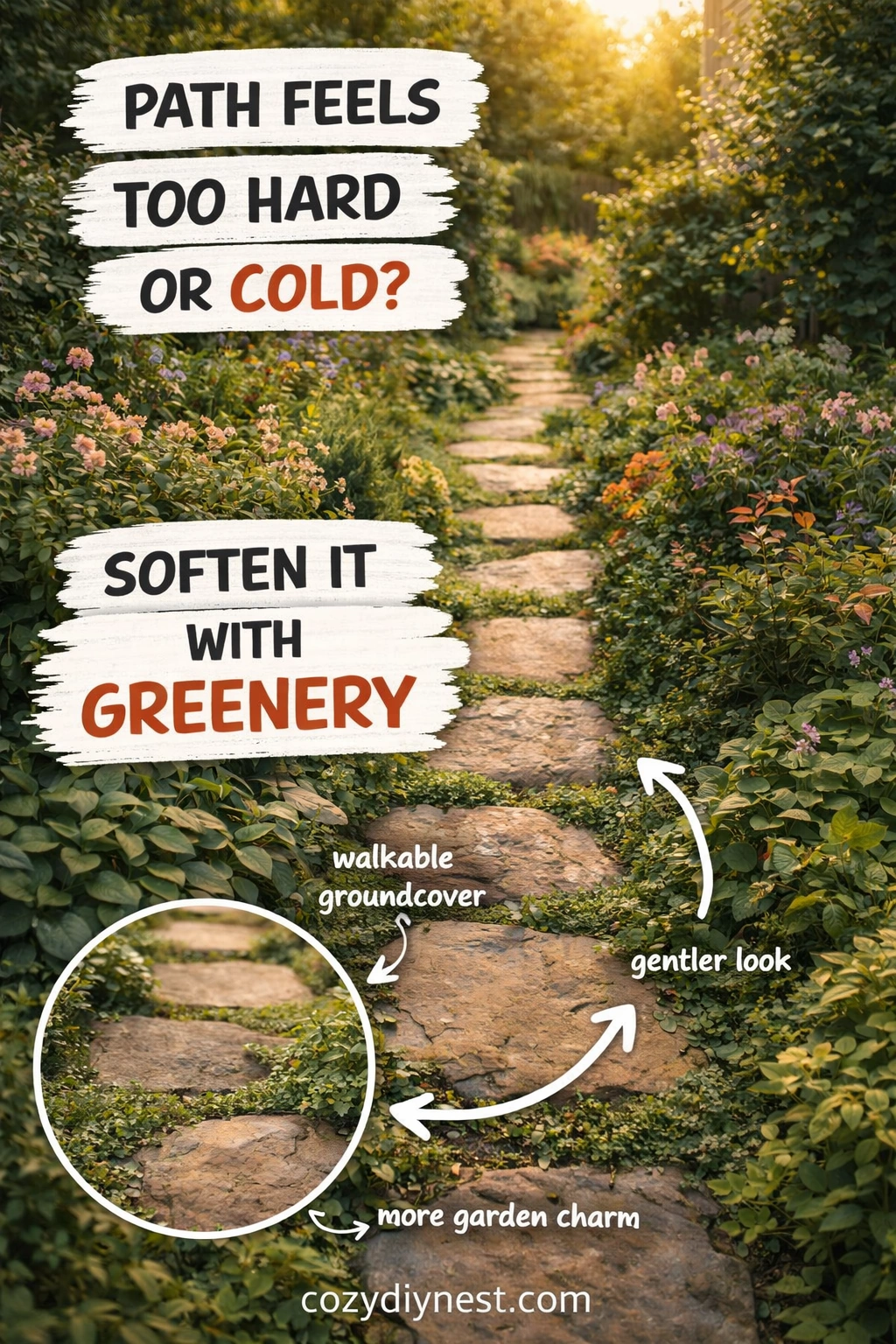 Garden path with crisp edging that gives the walkway a cleaner finish