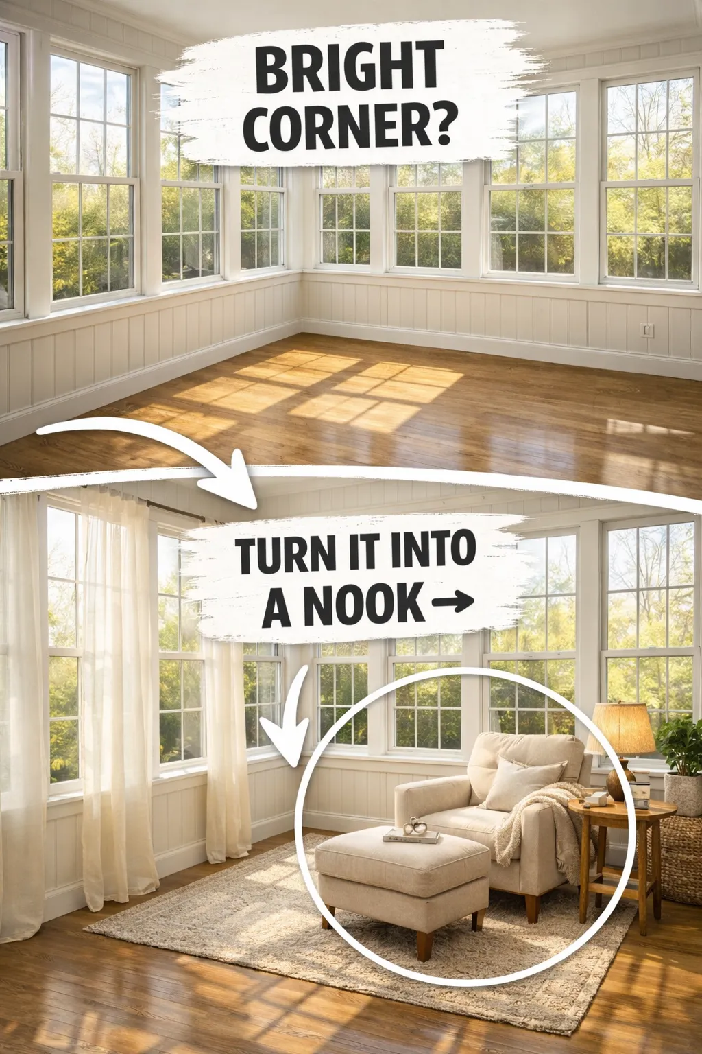 cozy sunroom ideas with a reading nook in a bright corner