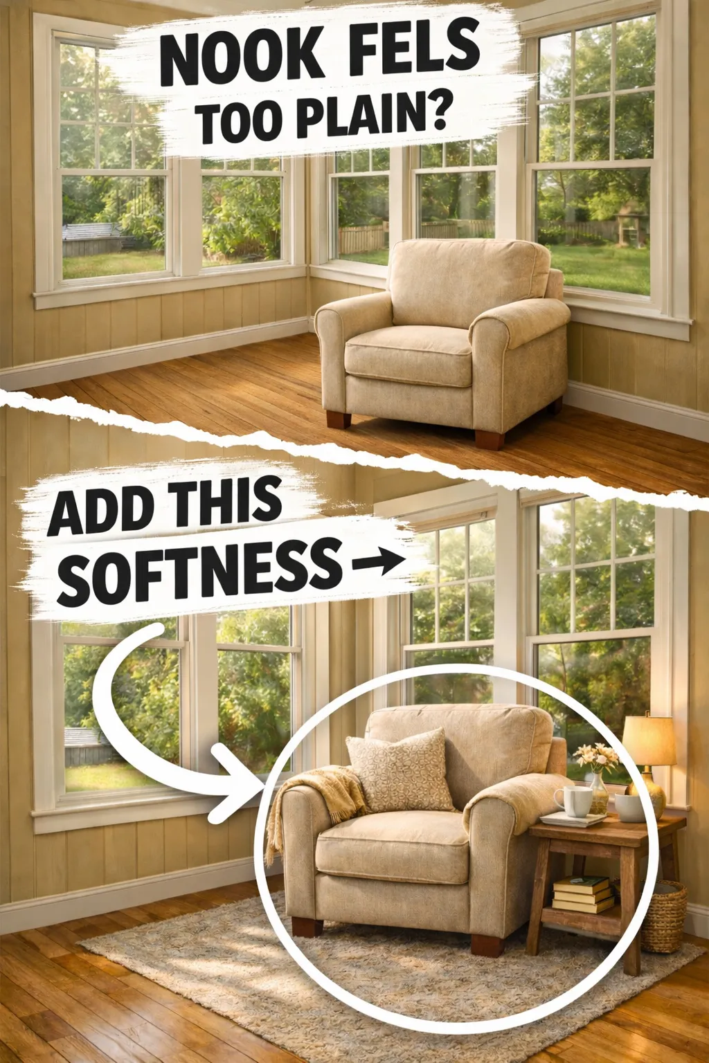 sunroom reading nook ideas with a pillow and throw for a softer cozy corner