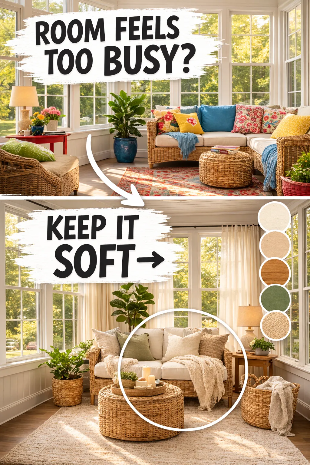 cozy sunroom ideas with a soft warm palette in a bright room