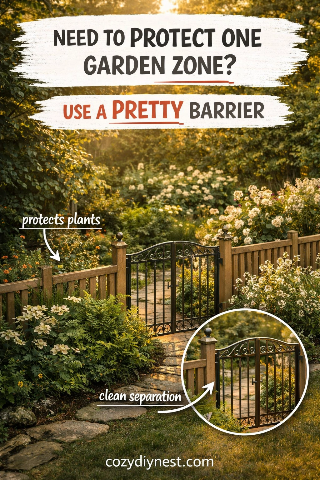 Pretty decorative garden barrier protecting delicate planting in a pet-friendly backyard