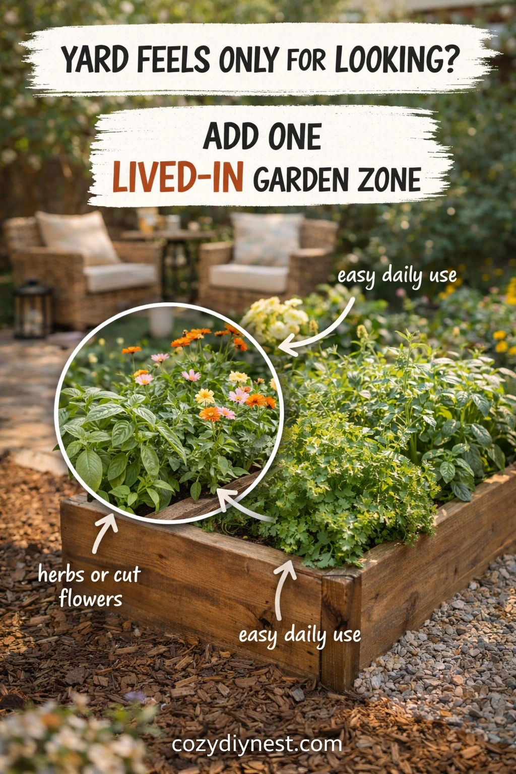 Small herb or cutting garden making a backyard feel more personal and lived-in