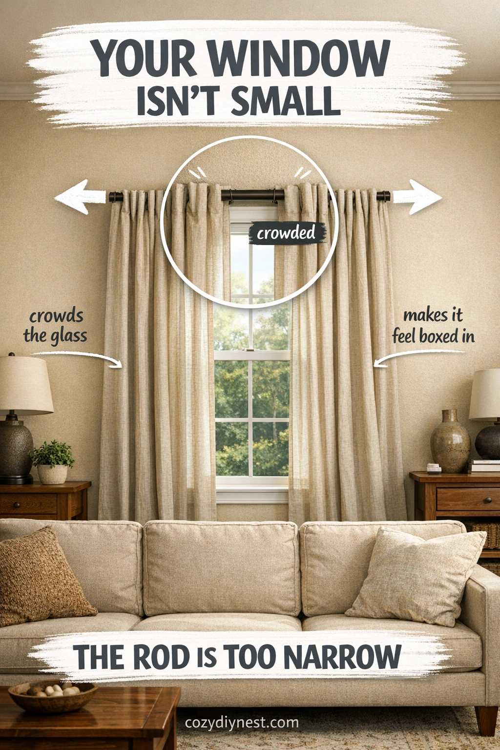 curtain rod width with a wider rod span above a window