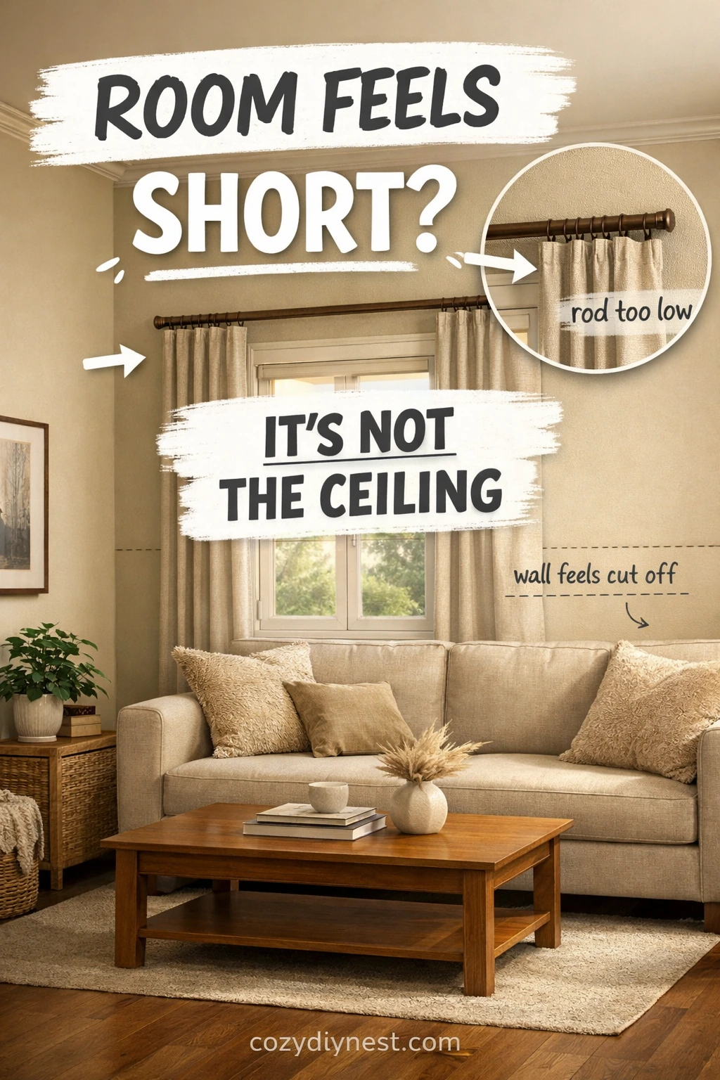 how to make a room look taller with curtain rods hung closer to the ceiling