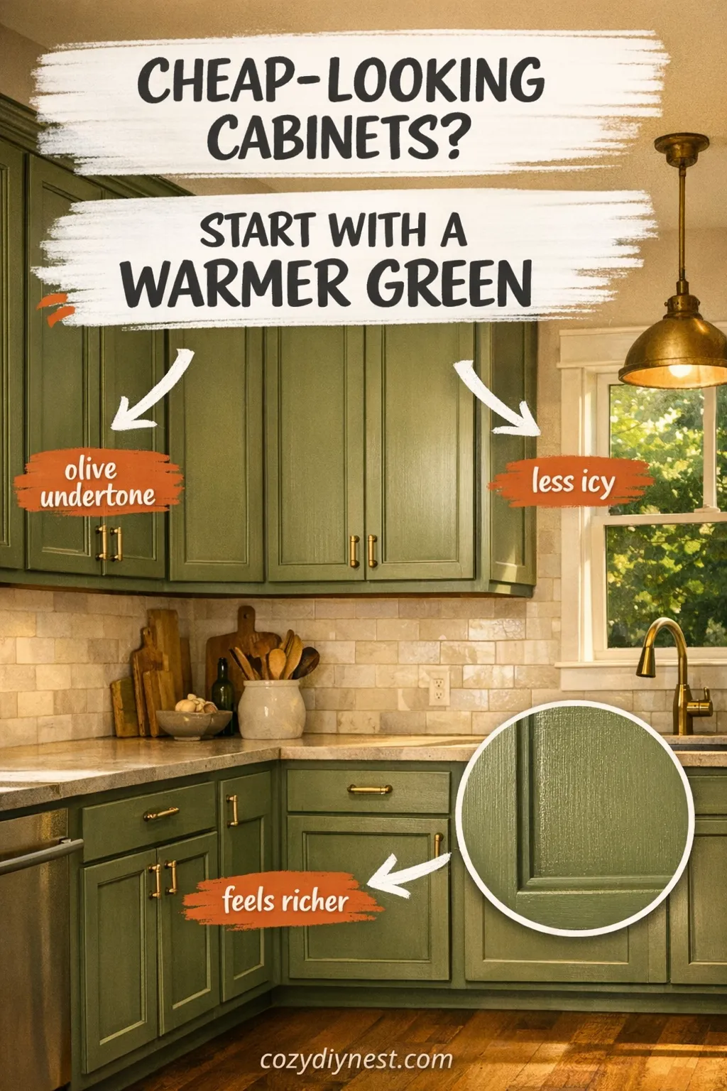 green kitchen cabinet ideas with a warm olive sage cabinet color