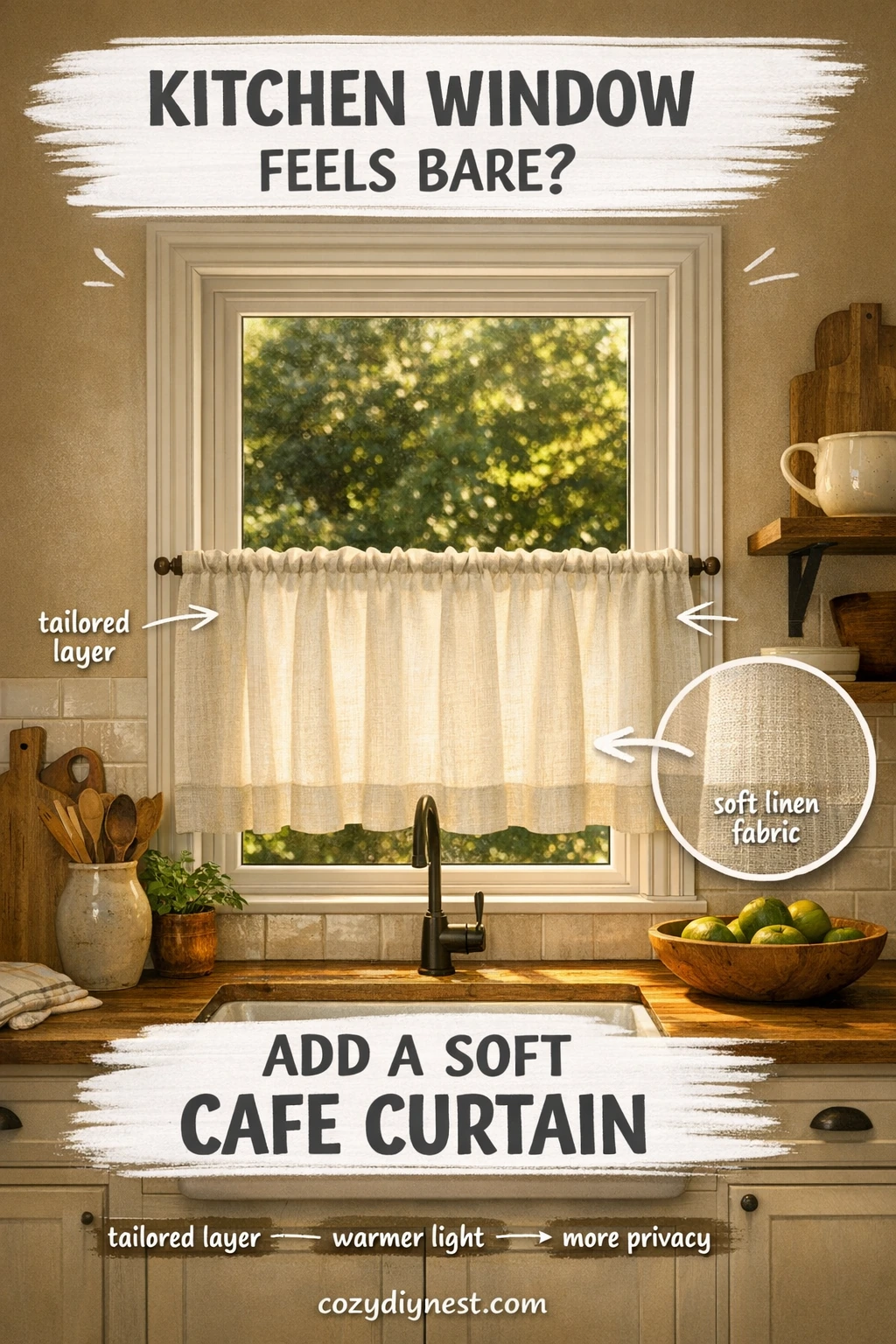 kitchen window treatment ideas with one soft tailored cafe curtain
