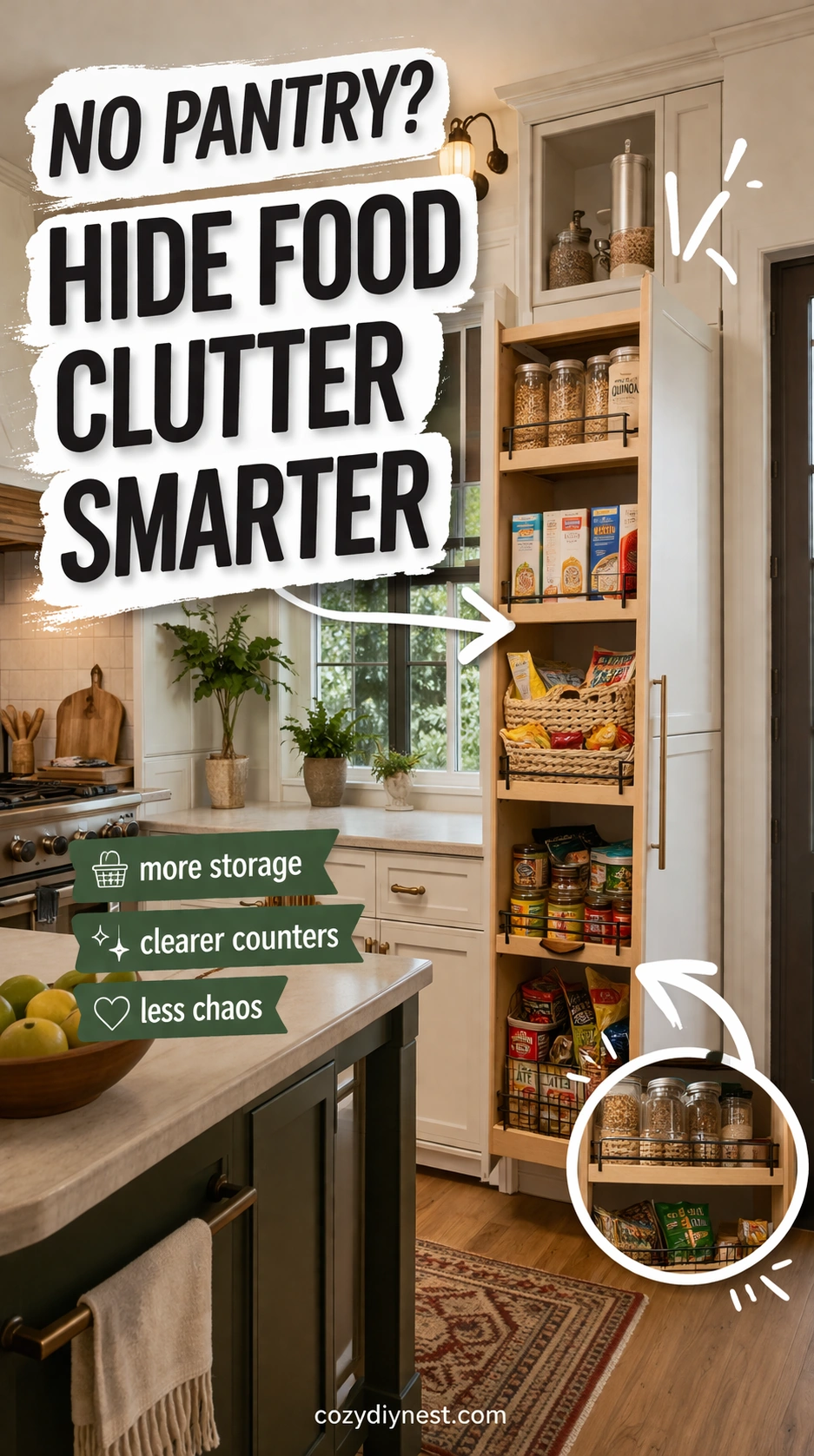 small pantry ideas with one cabinet turned into a hidden pantry