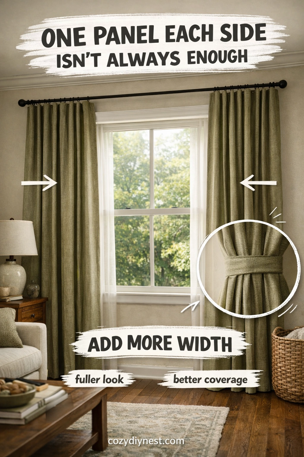 how wide should curtains be with a wider curtain rod above a window