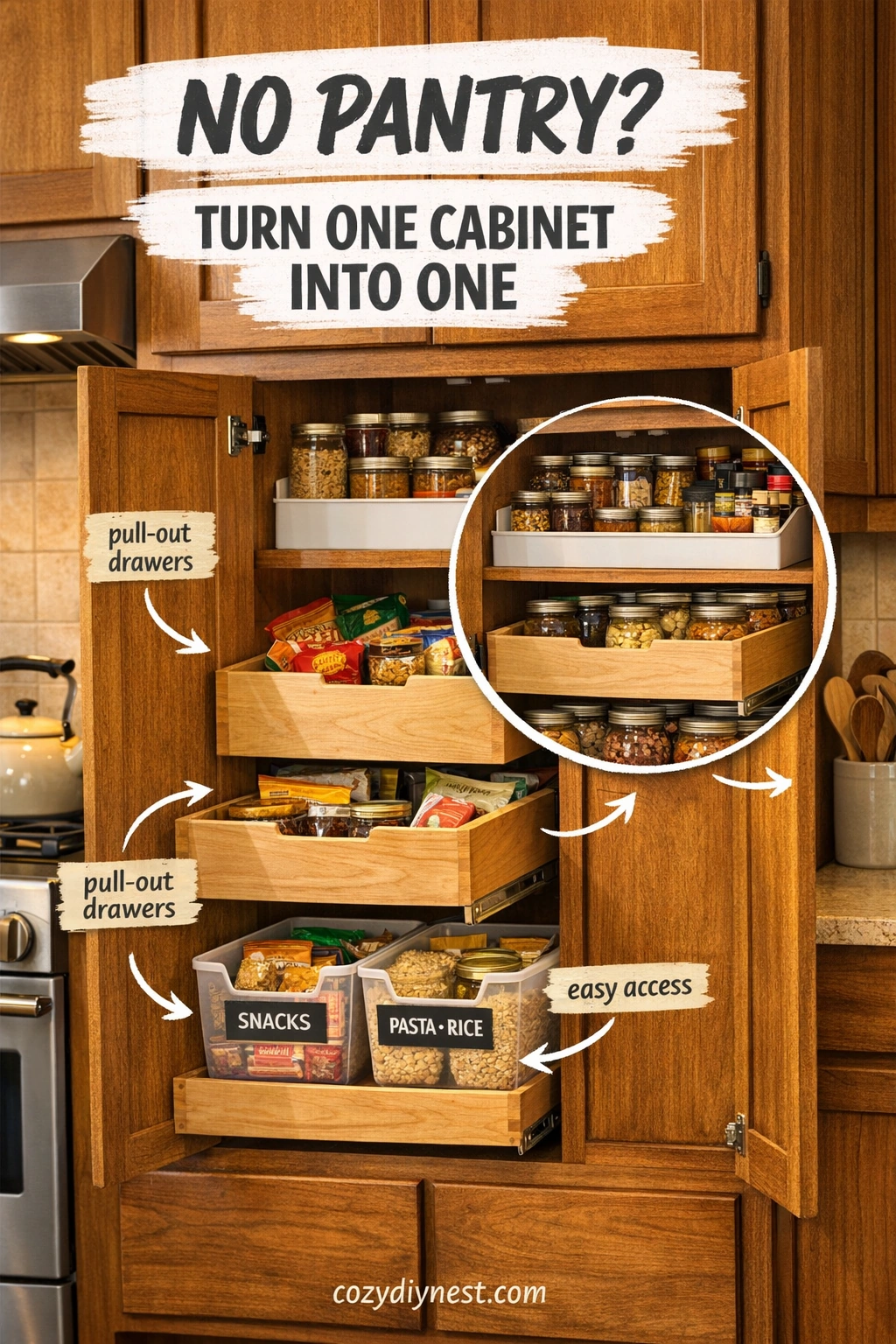 small pantry ideas with a slim pull-out pantry beside the fridge