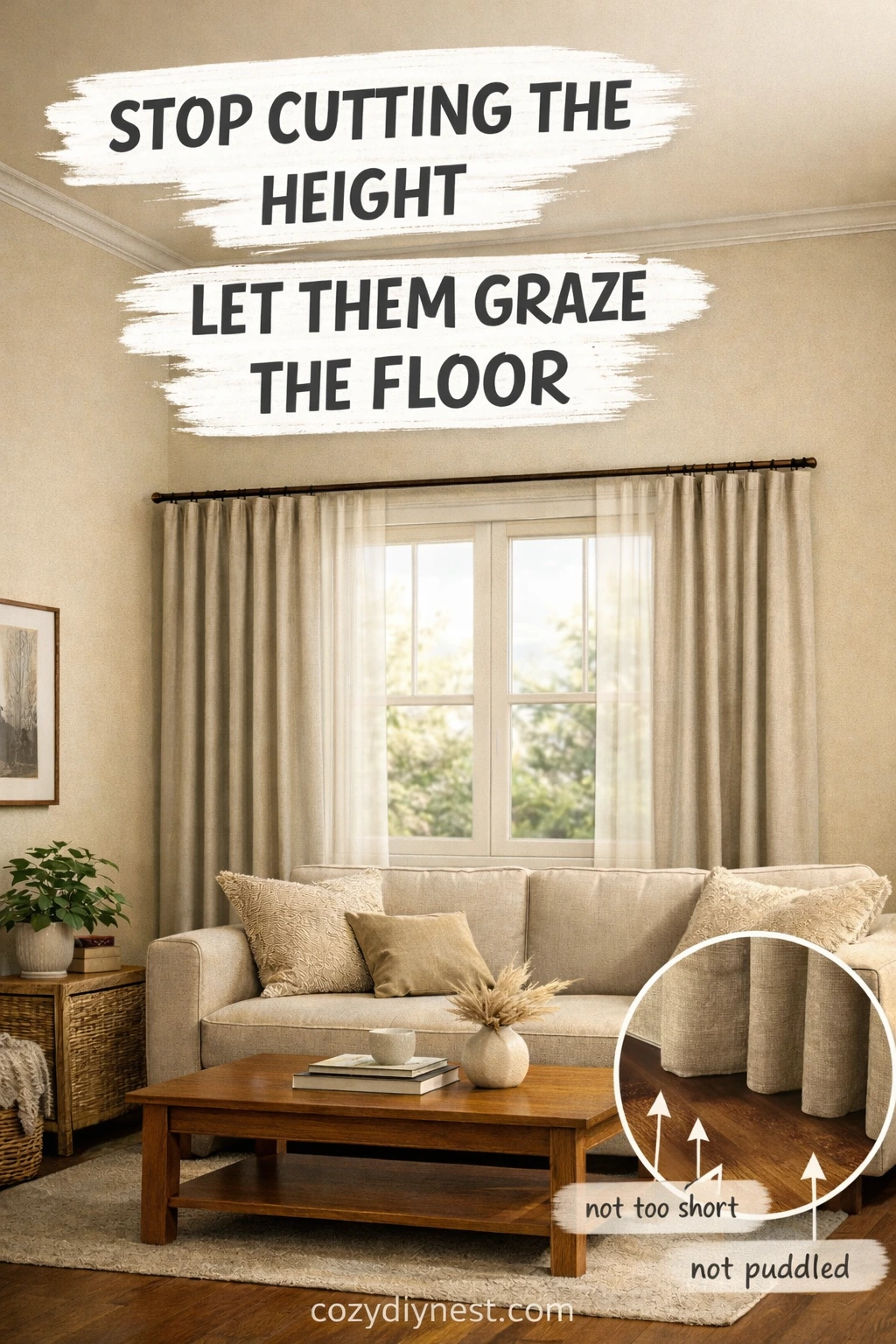 how to make a room look taller with a wider curtain rod and more stack-back