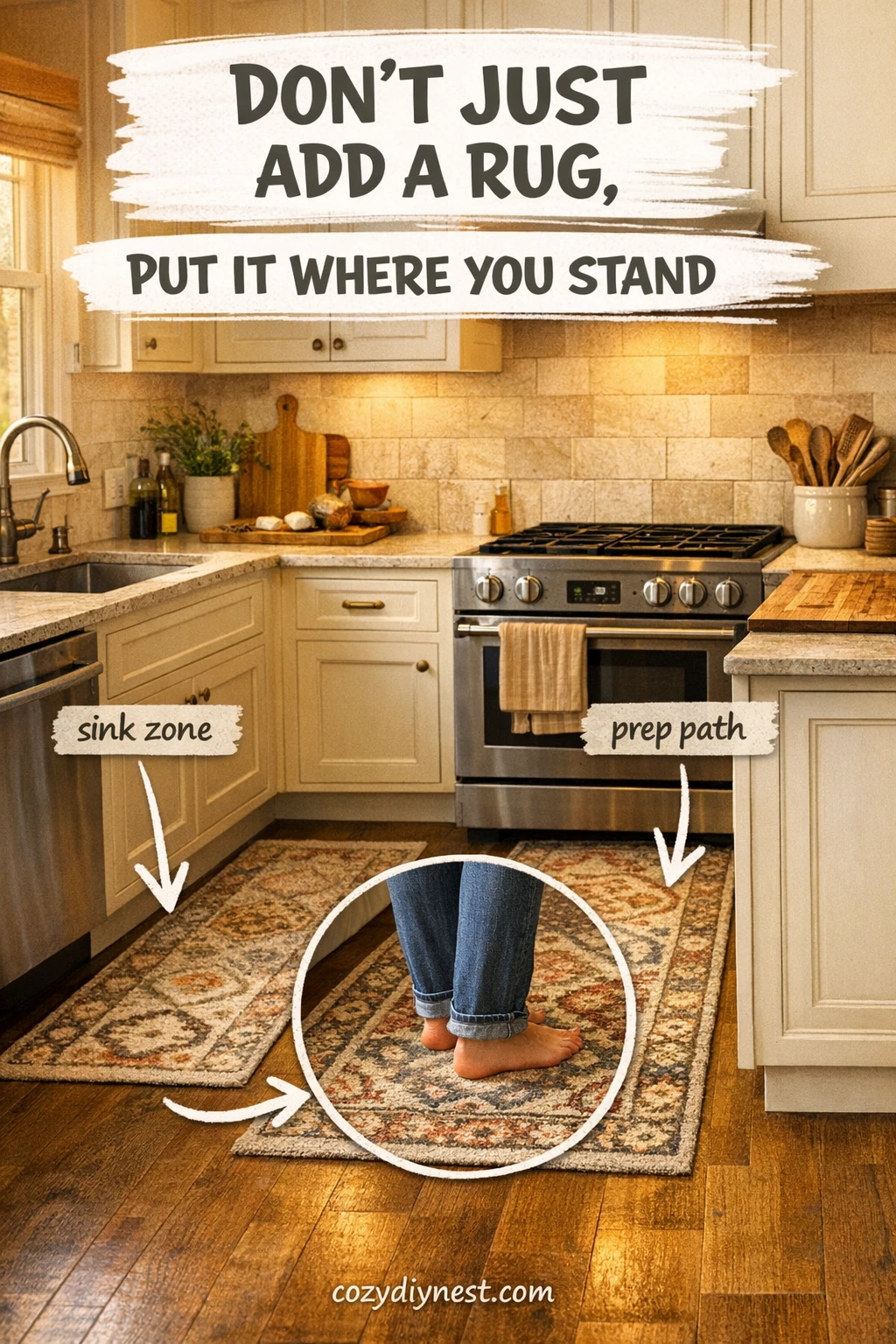 kitchen runner ideas with a warm washable patterned runner