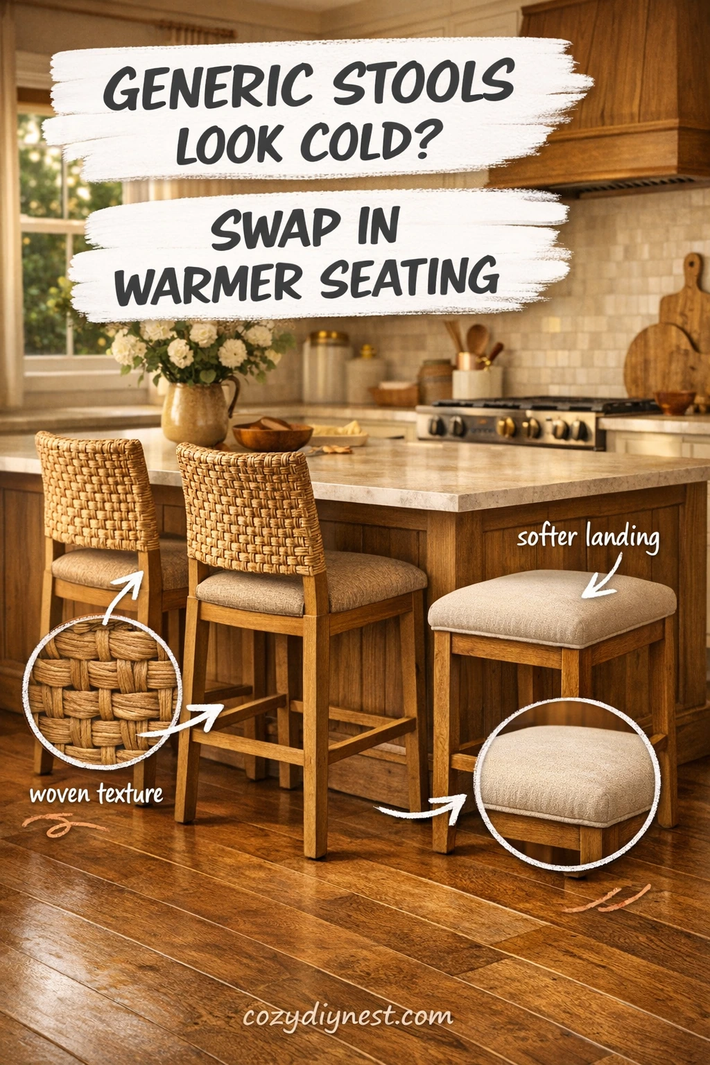 kitchen island decor ideas with warmer stools and softer seating