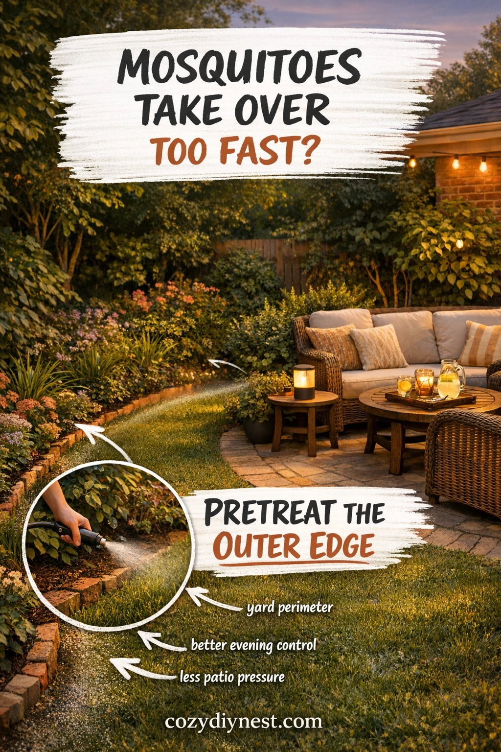 Yard perimeter pretreat helping reduce mosquito pressure around a patio