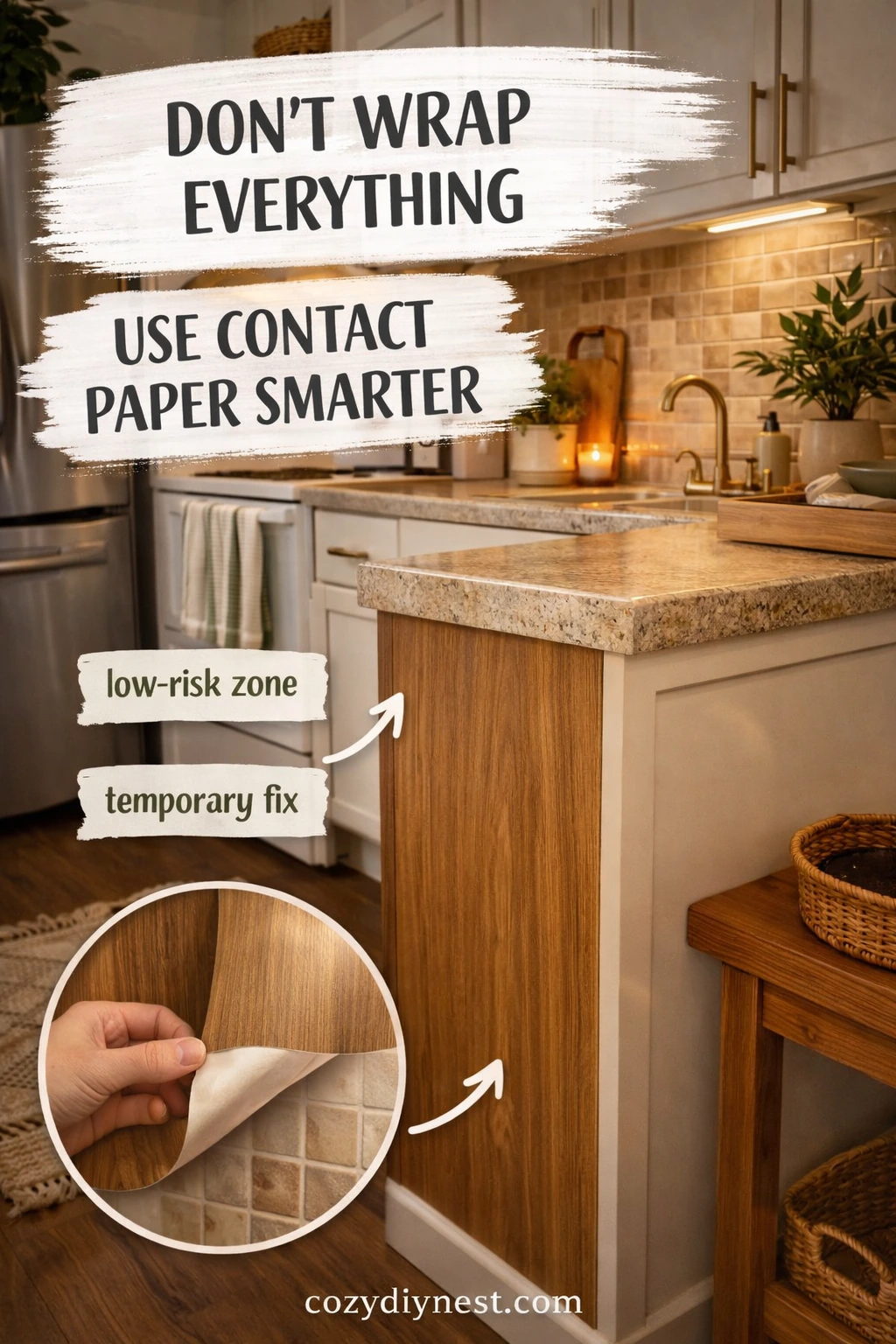 renter-friendly kitchen ideas with removable trim on a rental apartment kitchen island