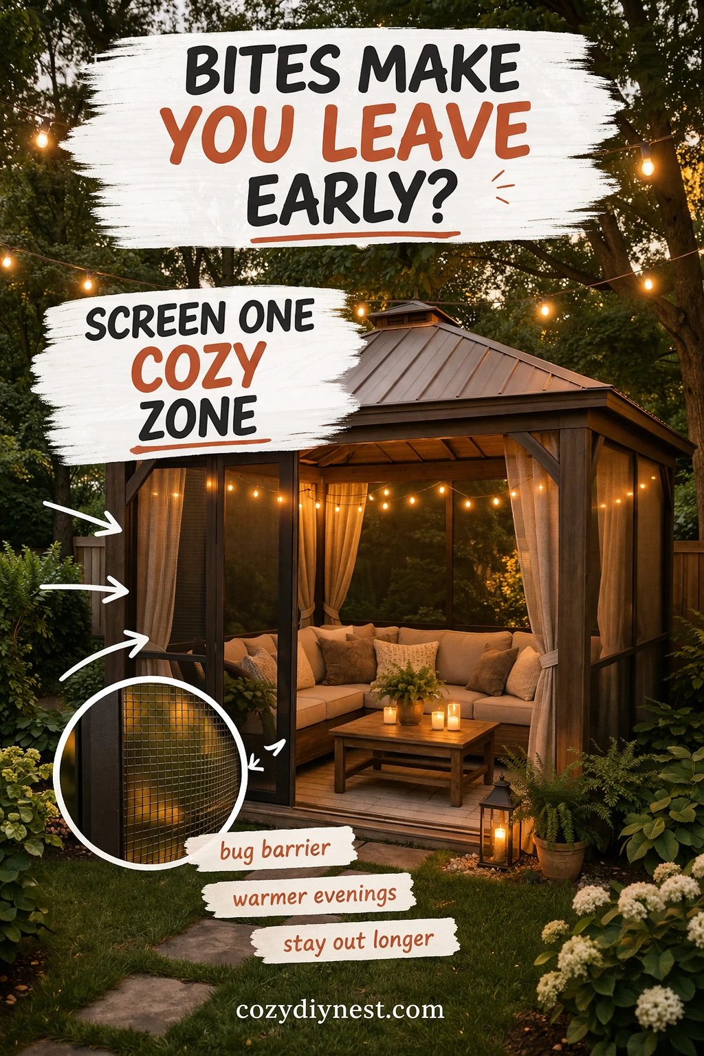 Screenhouse or screened backyard zone making evenings more usable with fewer mosquitoes