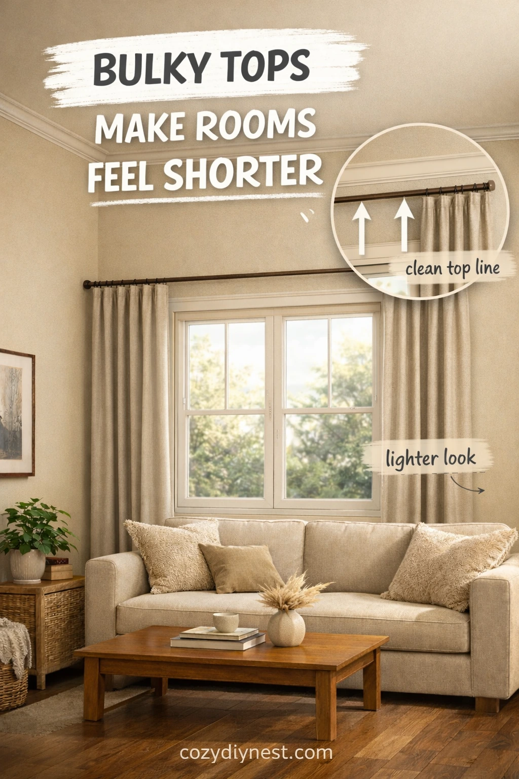 how to make a room look taller with curtains that have vertical texture or movement