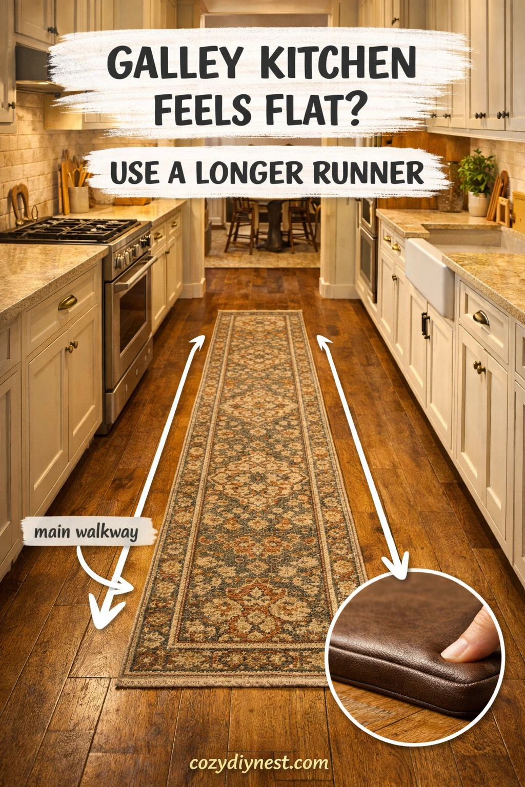 kitchen runner ideas with a non-slip rug pad under a kitchen runner