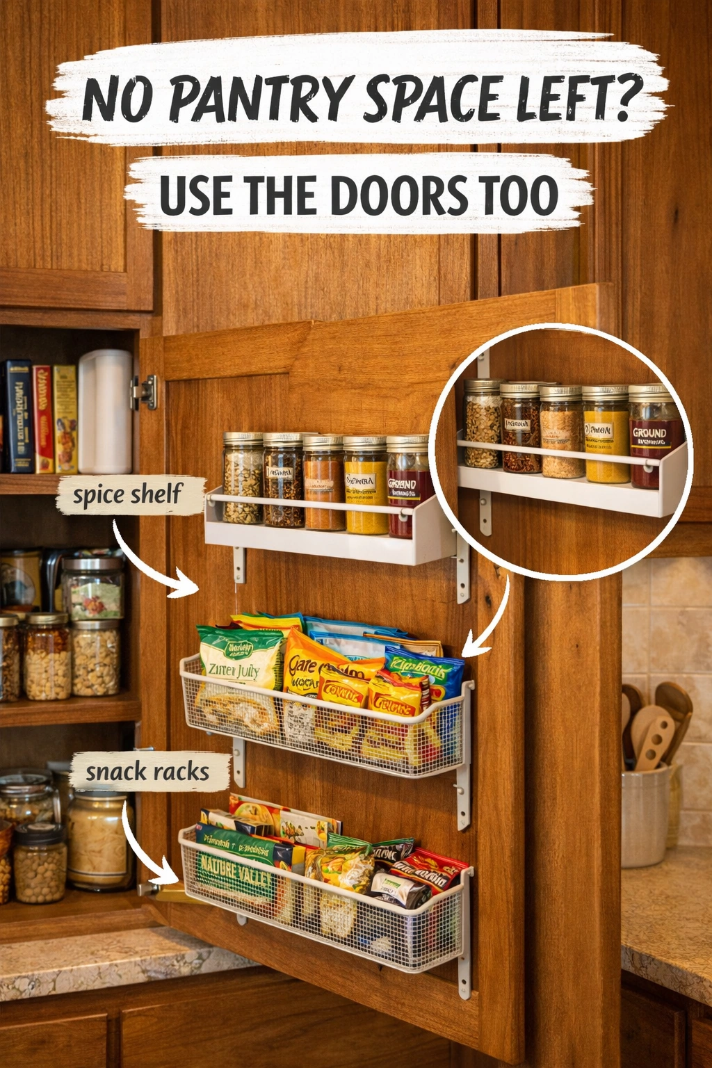 small pantry ideas with hidden open shelves behind a soft curtain