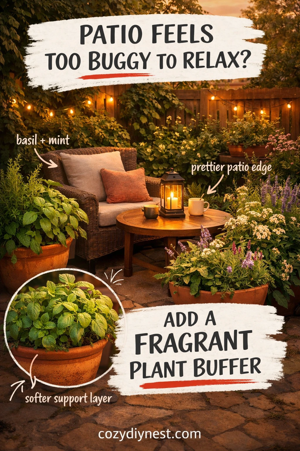 Fragrant herb planters helping support a more comfortable patio edge