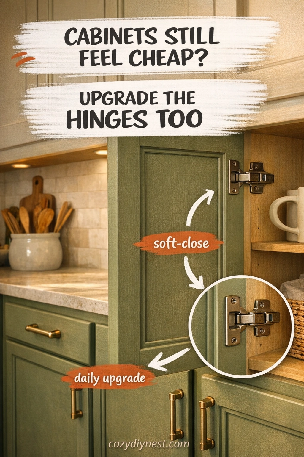 green kitchen cabinet ideas with a concealed soft close hinge upgrade