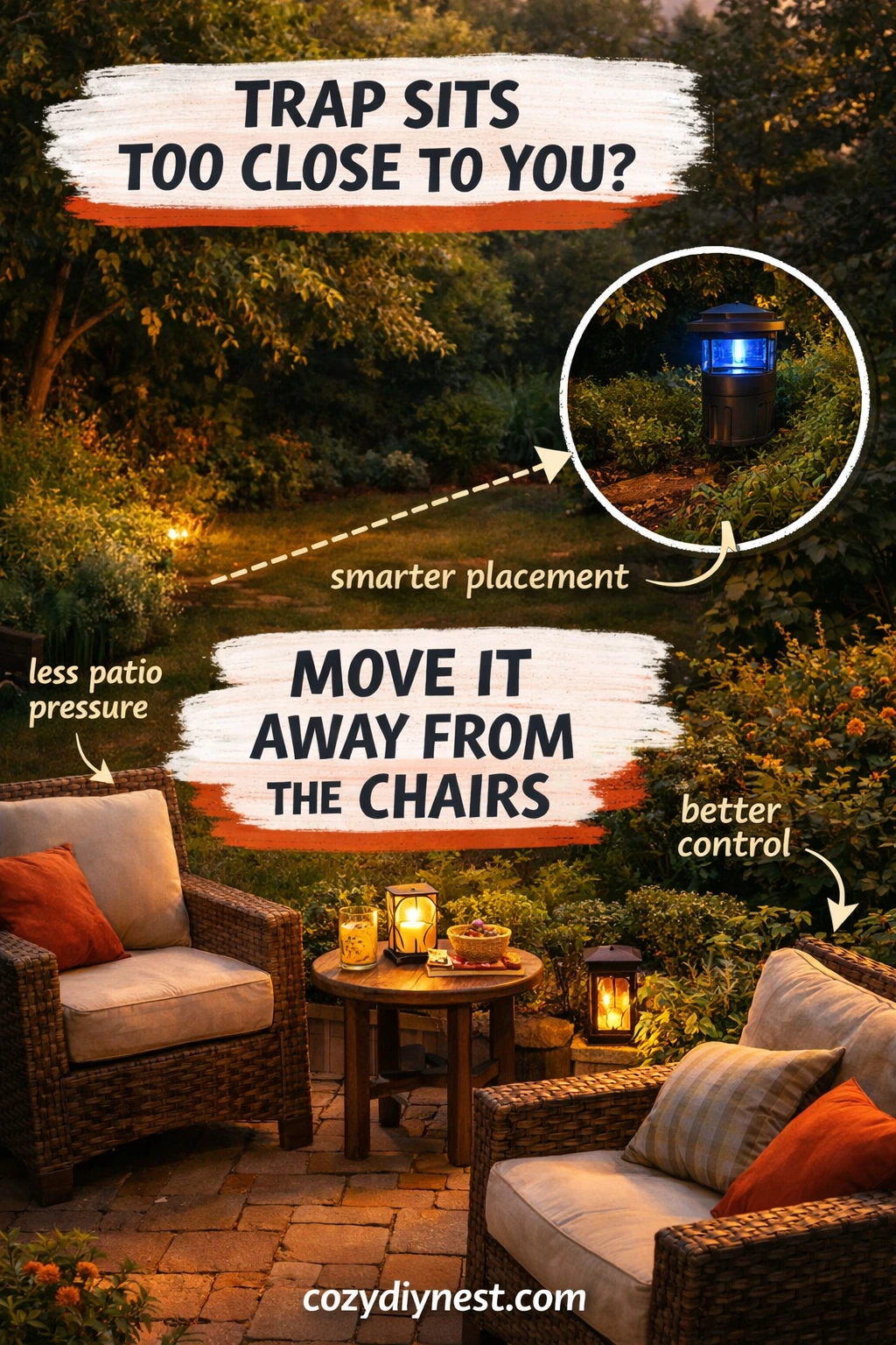 Mosquito trap placed away from the patio seating area for smarter backyard control