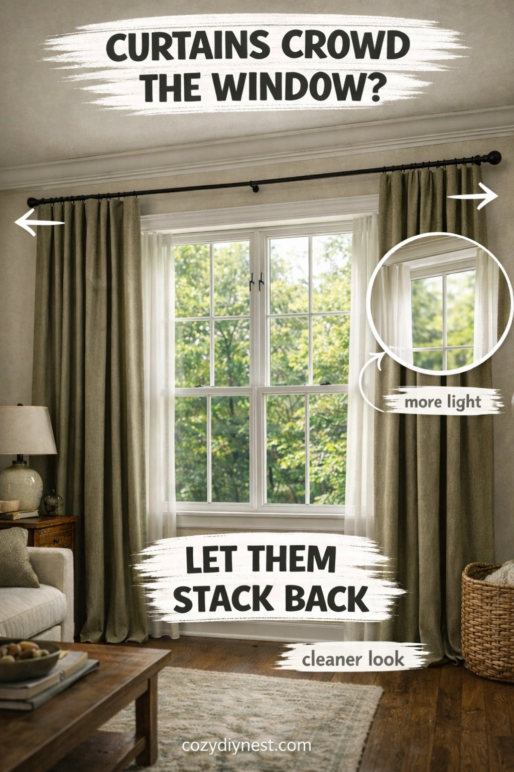 how wide should curtains be with a fuller heading style and rings