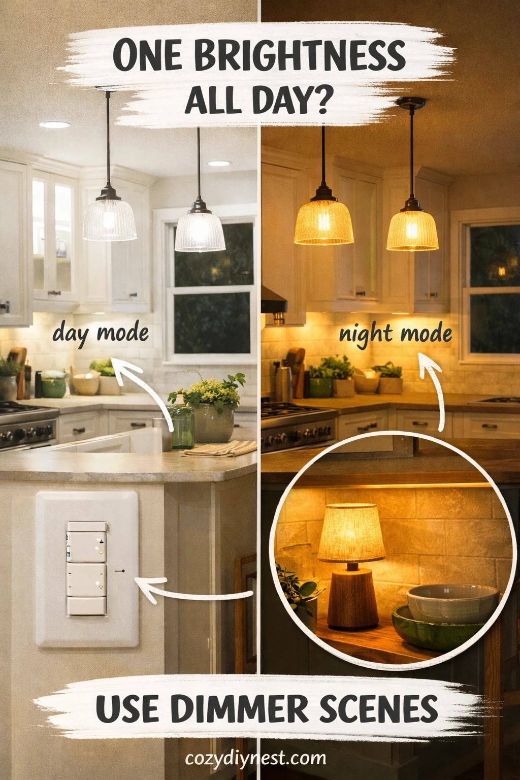 warm kitchen lighting ideas using dimmers and day to night light scenes